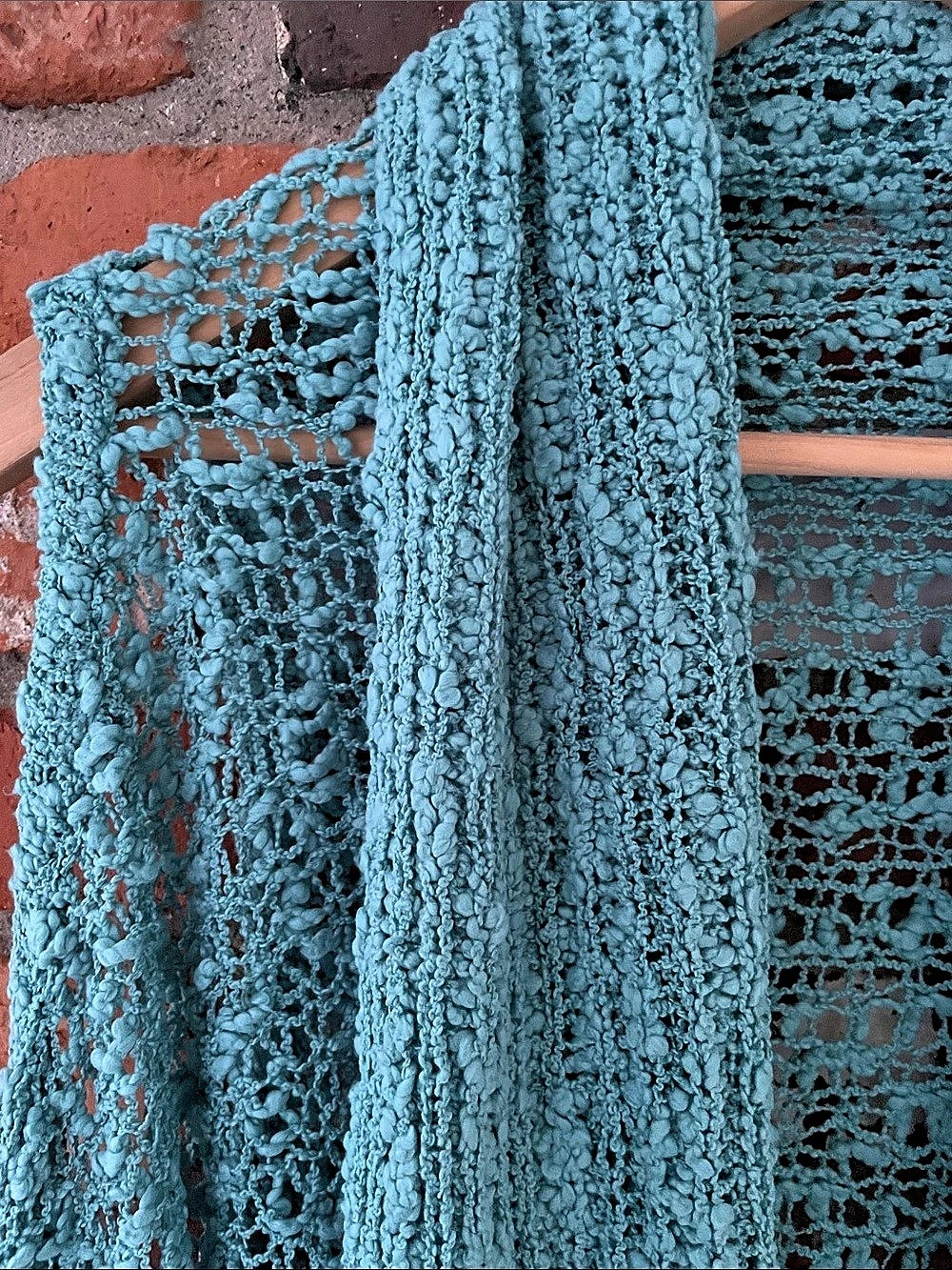 Handcrafted coastal Cowgirl boho chic Open-Knit layering Shrug turquoise L/XL
